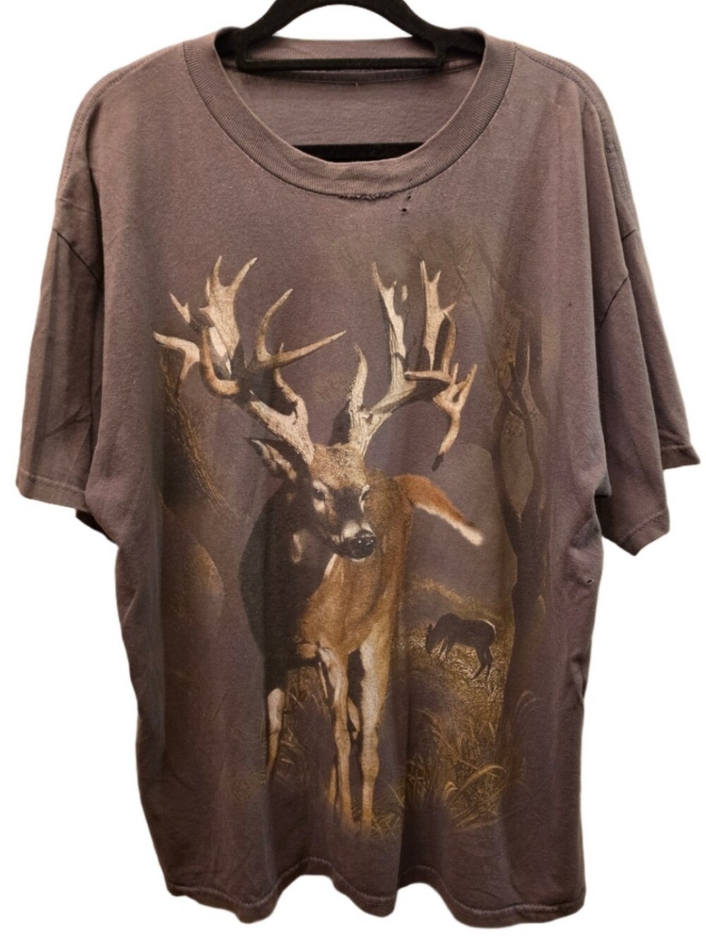 Vintage Style Deer Buck Wildlife Graphic Tee Faded Brown Distressed XL